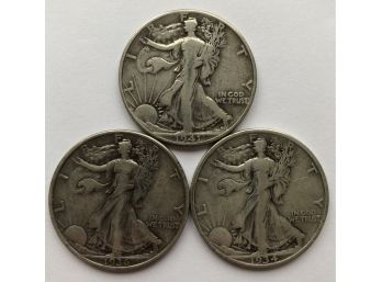 3 Walking Liberty Half Dollars Dated 1934, 1936, 1941