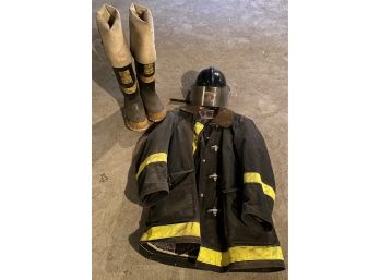 Fireman Jacket, Boots, And Helmet