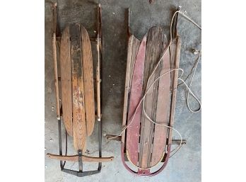 Two 45' Wooden Sleds With Steel Runners