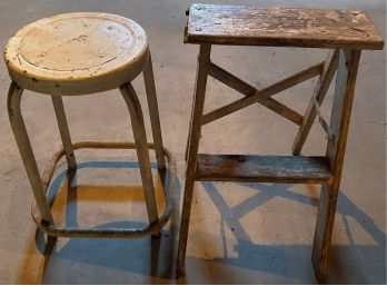 Metal Stool And Country Stepladder