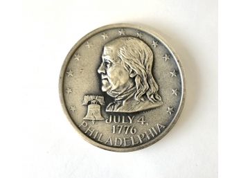 Bicentennial 1976 .999 Fine Silver Medallion Ben Franklin Philadelphia