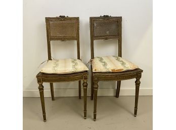 Pair Of Antique Gilt And Cane Side Chairs