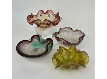 Lot Of Four Murano Glass Dishes Gold Silver Fleck