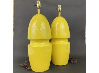 Pair Of Vintage Yellow Pottery Lamps