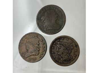 Three US Half Cent Coins 1808 1828 1853