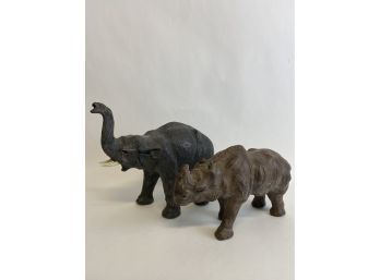 Vintage Leather Elephant And Rhino