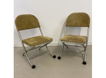 Pair Vintage Warren McArthur Folding Chairs With Suede