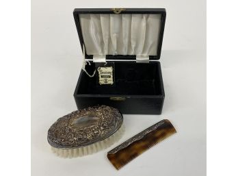 English Sterling Silver Brush And Comb Set In Box