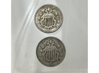 Two Civil War Era Nickels 1866 And 1869 With Rays