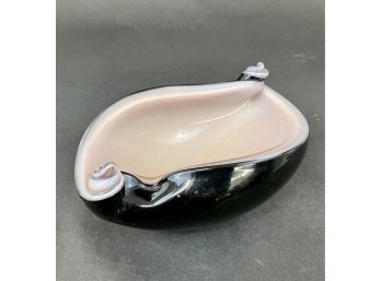 Black And Pink Murano Glass Dish With Gold Fleck