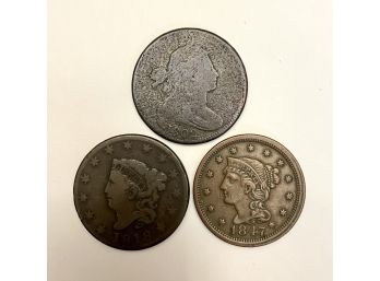 Three US Large Cents 1802 1818 1847