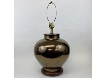 Large Vintage Ceramic Lamp With Bronze Metallic Glaze