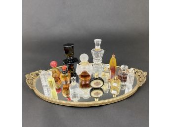 Lot Of 14 Vintage Mini Perfume Bottles With Mirror Tray
