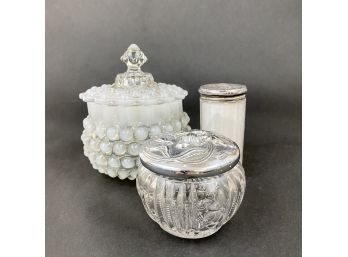 Lot Of 3 Dresser Jars One With Sterling Top