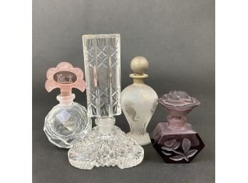 Lot Of 4 Vintage Crystal Perfume Bottles With Stoppers