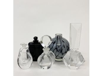 Lot Of 5 Art Glass Perfume Bottles Crystal