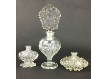 Lot Of 3 Glass Perfume Bottles One With Stopper