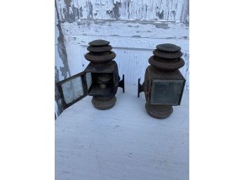 Pair Of Antique Railroad Oil Lamps / Lanterns