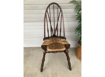 Antique Braceback Windsor Chair With Rush Seat