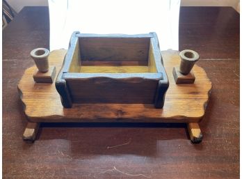 Vintage Wooden Inkwell Style Card And Pen Holder