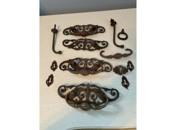 Amazing Antique Furniture Hardware, Drawer Pulls, Lock Plates, Great For Projects!