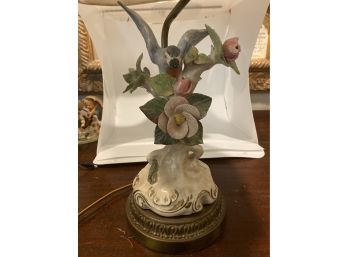 Beautiful Capodimonte Floral Bird Lamp