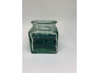 Square Glass Jar With Blue Glass Beads