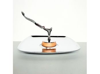 60s Chrome With Teak Nut Cracker And Serving Tray