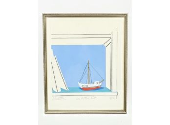 Mid Century #3 Of 12 Swedish Serigraph ' A Little Boat'