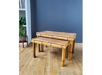 60s  70s Large Boho Textured Bamboo Nesting Tables