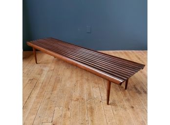 Large 6 Ft Mid Century Walnut Slat Bench