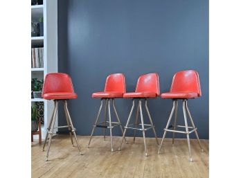 (Set 4) 50s Gold Flecked Red Barstools