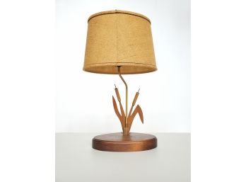 70s Solid Wood Boho Table Lamp With Original Shade