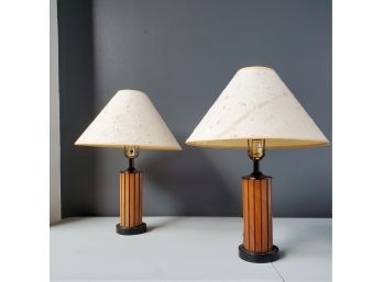 Vintage Mid Century Gruvwood Walnut Lamp Pair