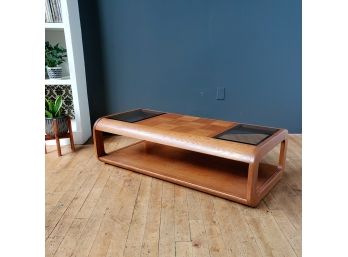 70s California Modern Solid Wood And Smoked Glass Coffee Table