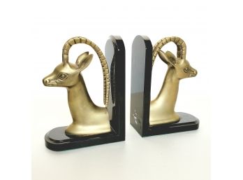 Vintage 70s Brass & Lacquered Wood Bookends