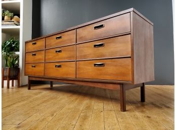 60s Mid Century 9 Drawer Walnut  Lowboy