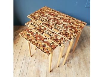 Amazing Wood Mosaic Vintage Mid Century Nesting Tables