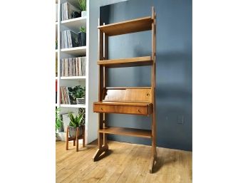 Vintage Mid Century Teak Free Standing Desk & Wall Unit