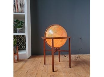 Mid Century Light Up Globe On Solid Walnut Stand