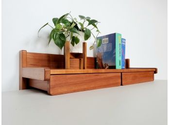 Rare 2 Drawer 35 Inch Danish Teak Floating Shelf By Ansel Kjersgaard For Odder Denmark