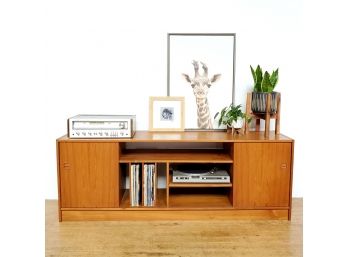 Vintage Danish Teak Record And Turntable Entertainment Stand