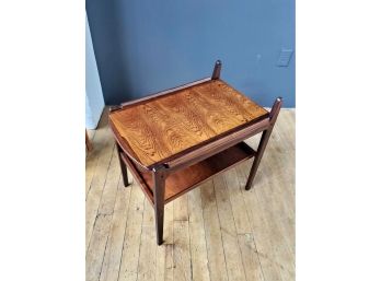 60s Solid Rosewood Swedish Bar Serving Table With Removable Serving Tray Top