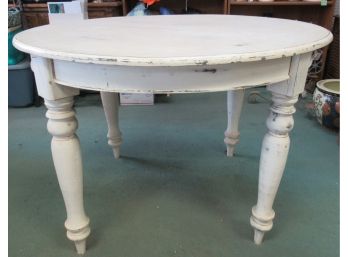 Large Round Distressed White Table