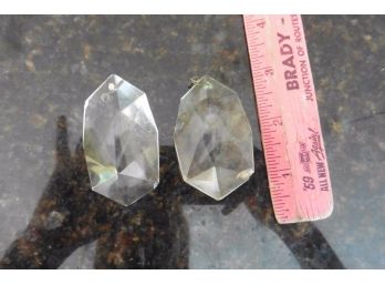 2 Vintage Crystal Prisms Czech Chandelier Lamp Part Unique Drop Octagon Shape