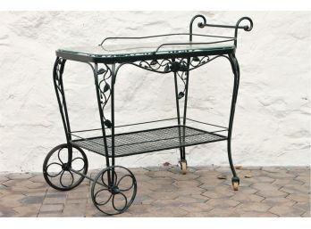 Vintage 1950s Wrought Iron And Glass Bar Cart