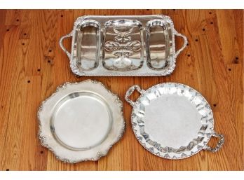 Large Sterling Silver Tray 40 T.O. With Two Silver Plate Trays