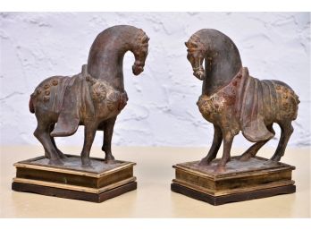 Pair Of Terracotta Tang Dynasty Style Horse With Wood Bases