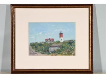Oil On Paper Of Lighthouse