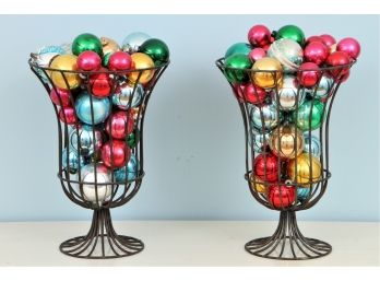 Pair Of Wire Urns With Ornaments